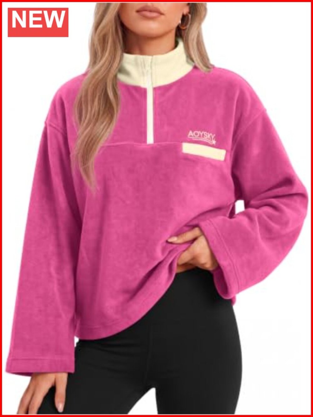 Womens Half Zip Fleece Sweatshirt Mock Neck Pullover Top